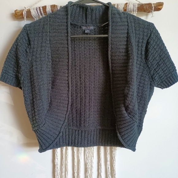 Cute Short Sleeve Knit Black Sweater Cardigan - Picture 2 of 8